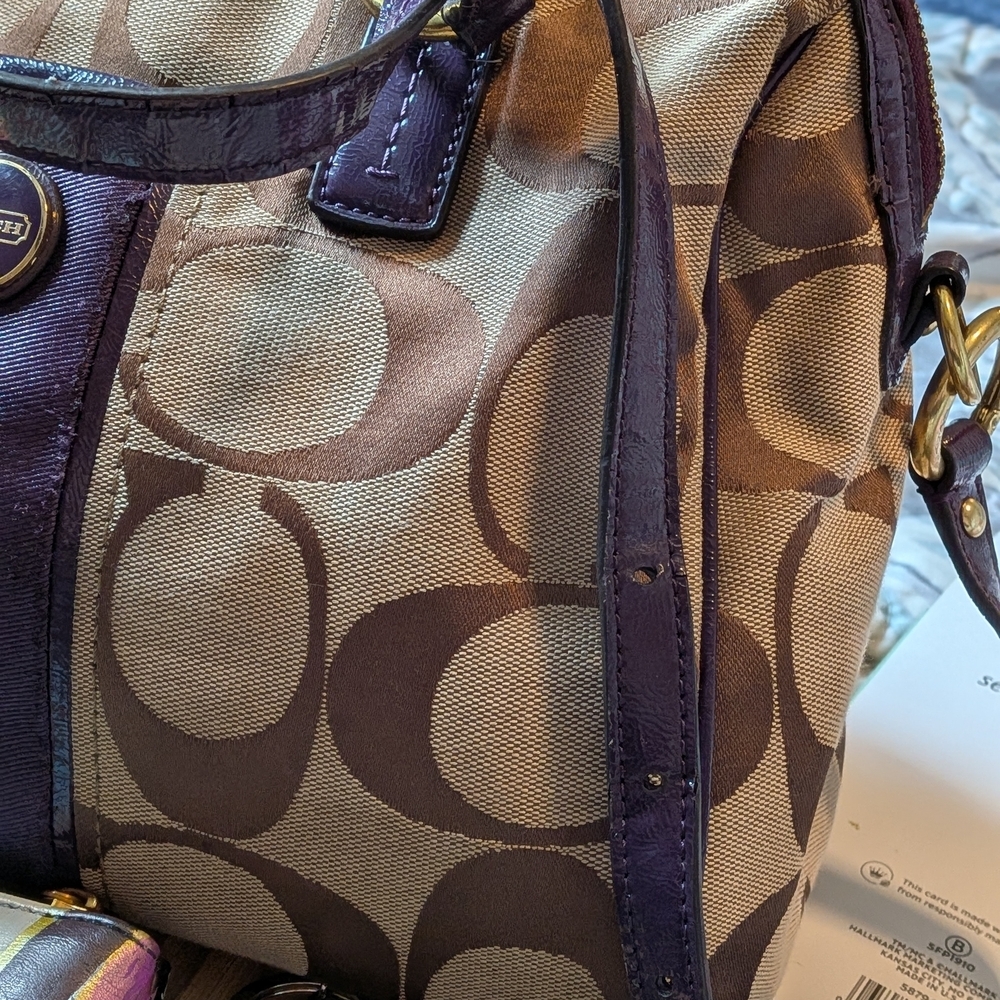 Coach Signature Brown & Purple Satchel Tote Bag - Picture 9 of 9